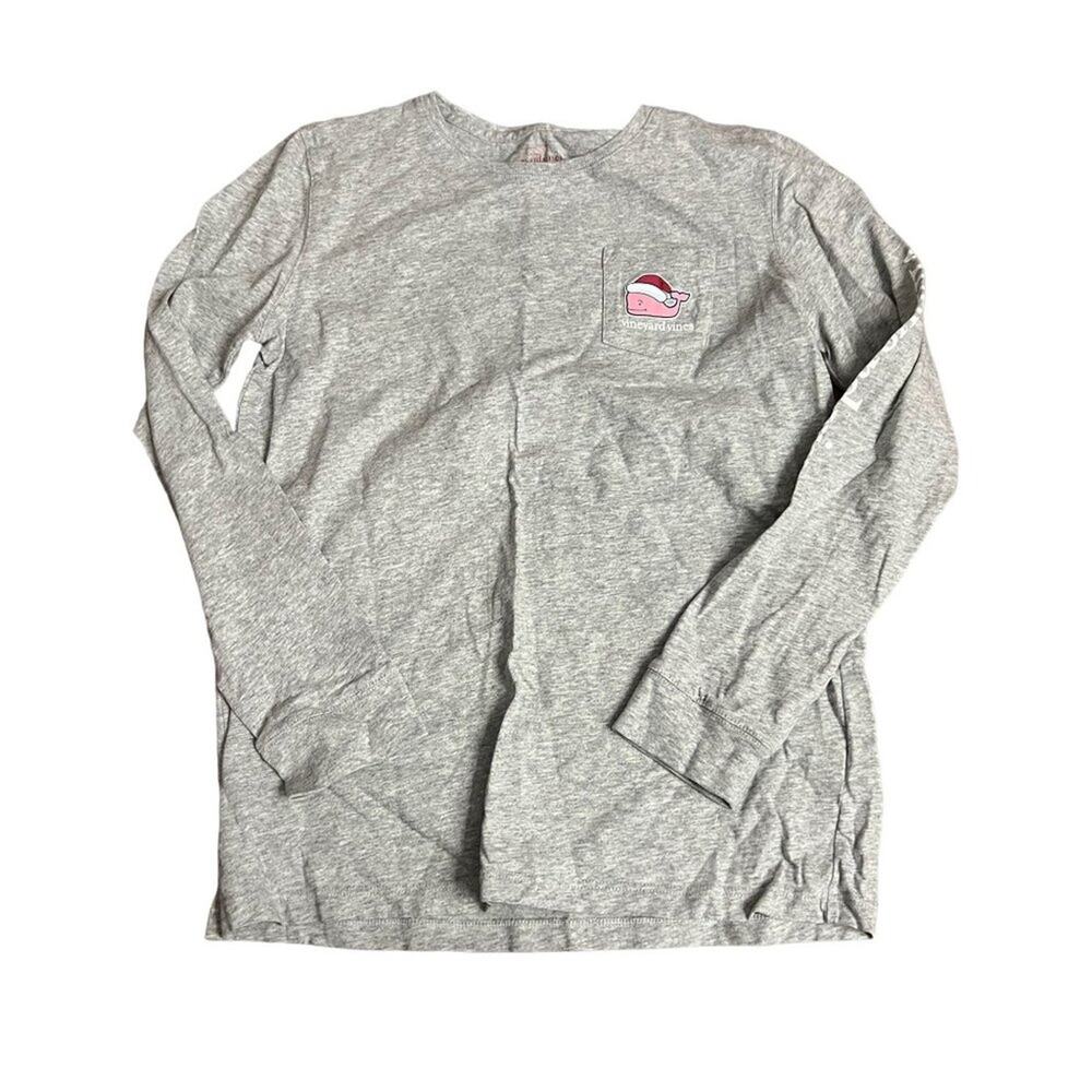 Vineyard Vines Santa Whale Long-Sleeve Pocket T-Shirt Grey Childrens Large
